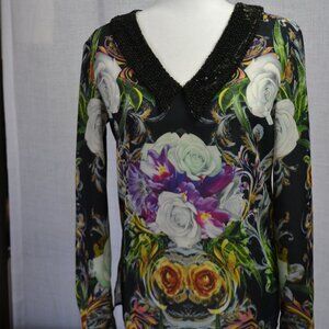 Clover Canyon Embellished Open-Back Floral Print Top – Size S